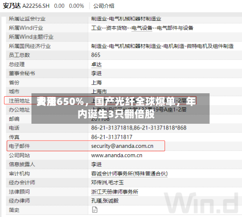 费用大涨650%，国产光纤全球爆单，年内诞生3只翻倍股