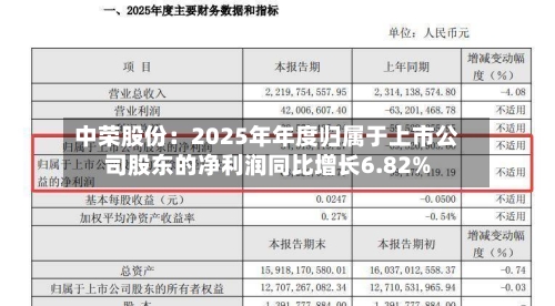 中荣股份：2025年年度归属于上市公司股东的净利润同比增长6.82%