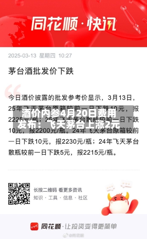 酒价内参4月20日费用发布：飞天茅台上涨2元