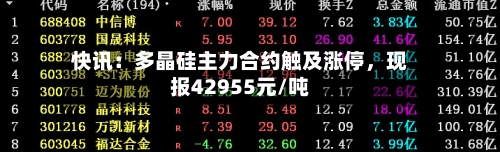 快讯：多晶硅主力合约触及涨停，现报42955元/吨-第2张图片