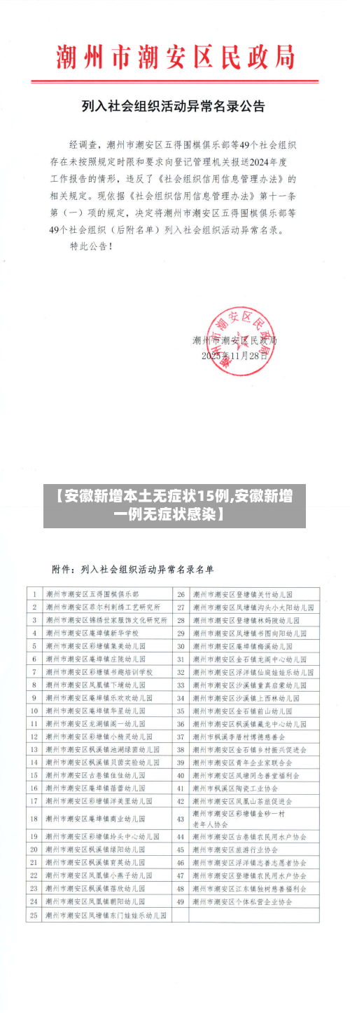 【安徽新增本土无症状15例,安徽新增一例无症状感染】