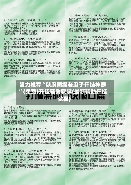 强力推荐“陕麻圈捉老麻子开挂神器”(免费)开挂辅助教学(最新辅助开挂教程)