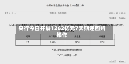 央行今日开展1262亿元7天期逆回购操作
