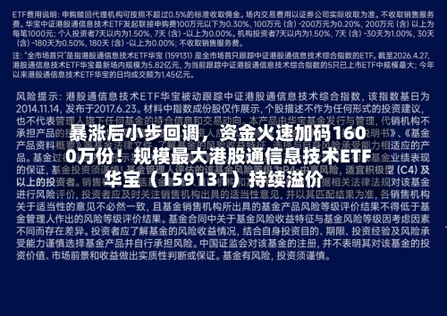 暴涨后小步回调，资金火速加码1600万份！规模最大港股通信息技术ETF华宝（159131）持续溢价-第2张图片