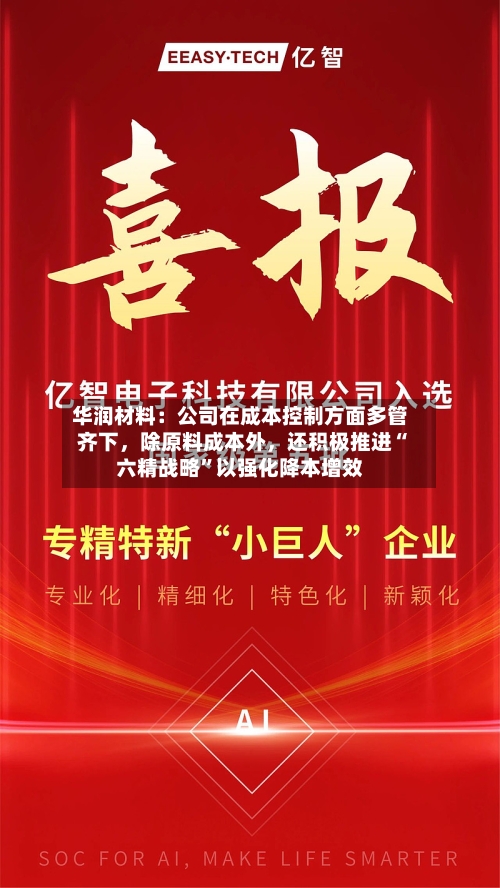 华润材料：公司在成本控制方面多管齐下，除原料成本外，还积极推进“六精战略”以强化降本增效-第2张图片