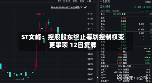 ST文峰：控股股东终止筹划控制权变更事项 12日复牌