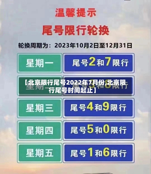 【北京限行尾号2022年7月份,北京限行尾号时间起止】